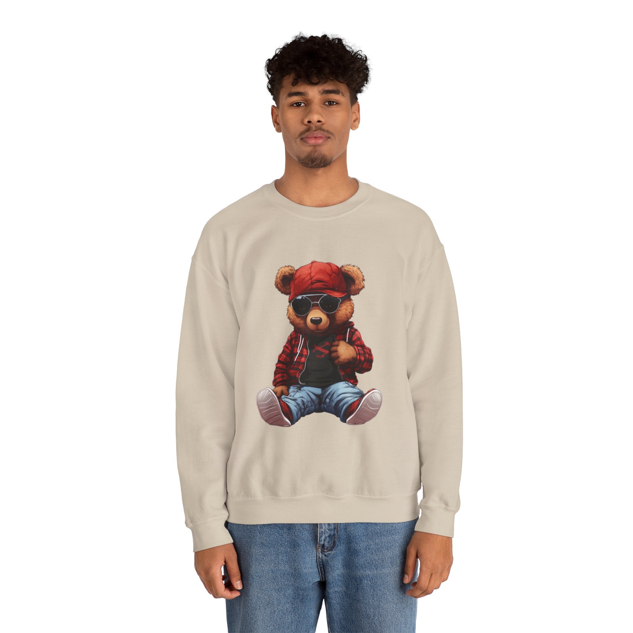 Cool Teddy Bear Crewneck Sweatshirt - Hipster Bear Graphic Pullover