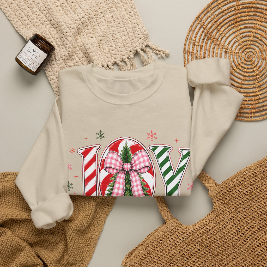JOY to the World Christmas Sweatshirt — Festive Candy Cane & Wreath Holiday Crewneck