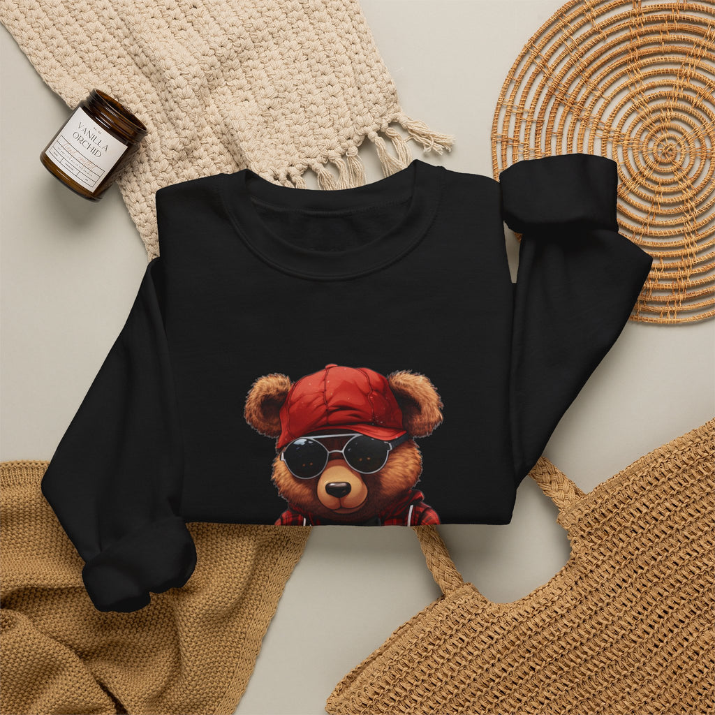 Cool Teddy Bear Crewneck Sweatshirt - Hipster Bear Graphic Pullover
