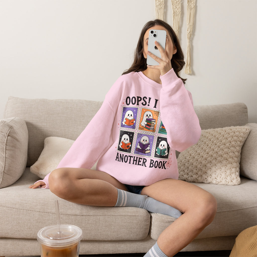 Crewneck Sweatshirt — "Oops! I Got Another Book" Cute Reading Ghosts Graphic