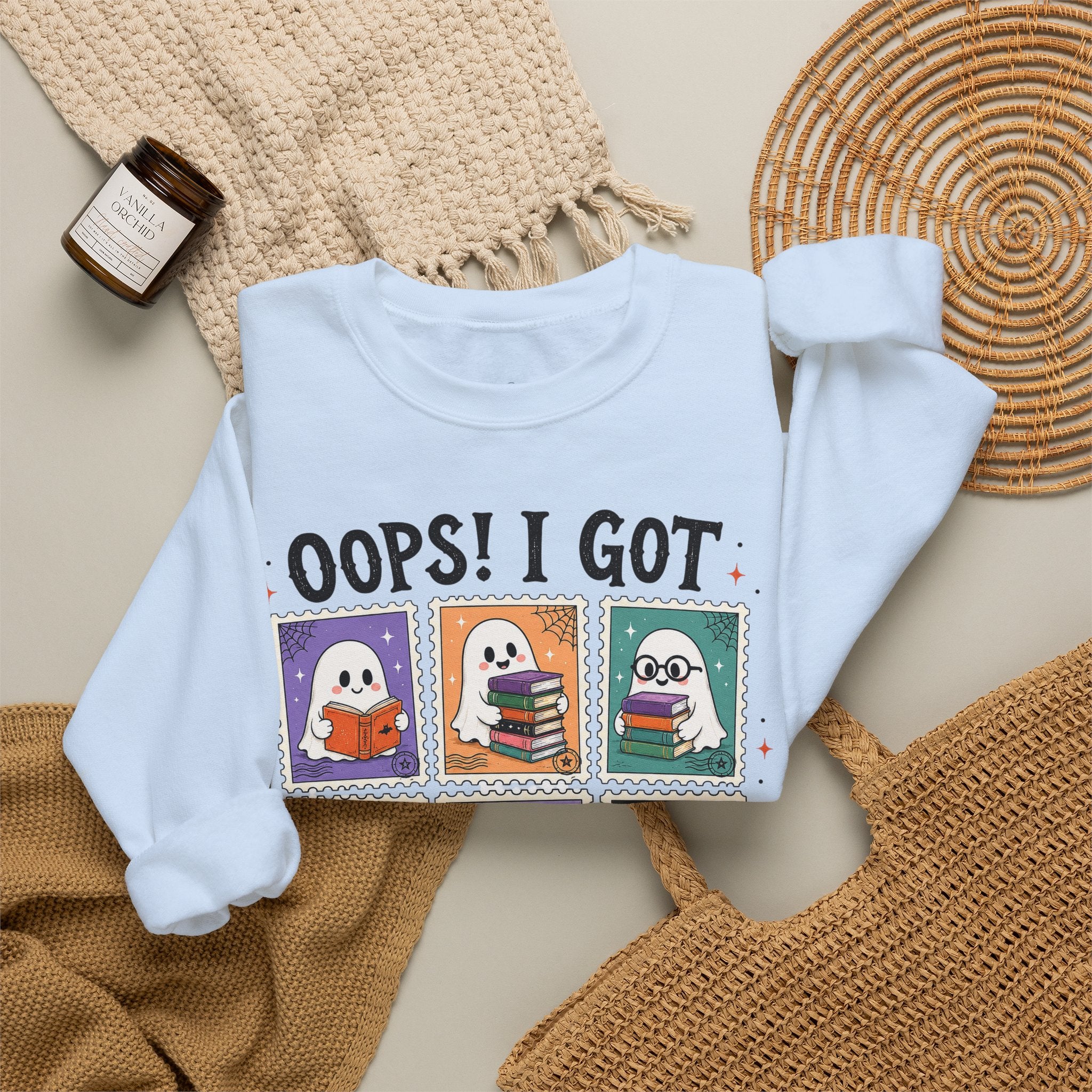 Crewneck Sweatshirt — "Oops! I Got Another Book" Cute Reading Ghosts Graphic