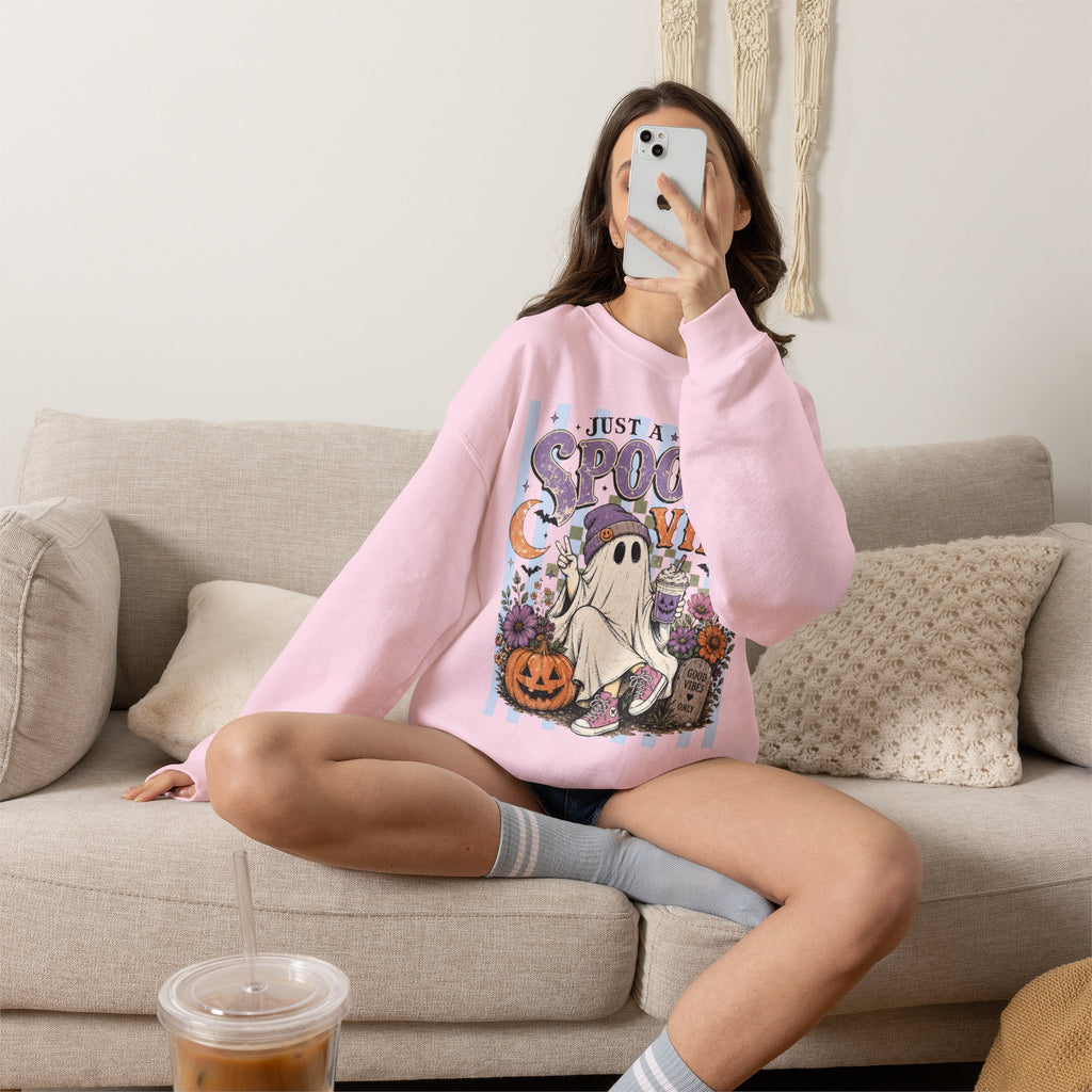 Spooky Vibe Crewneck Sweatshirt – Cute Ghost Halloween Graphic