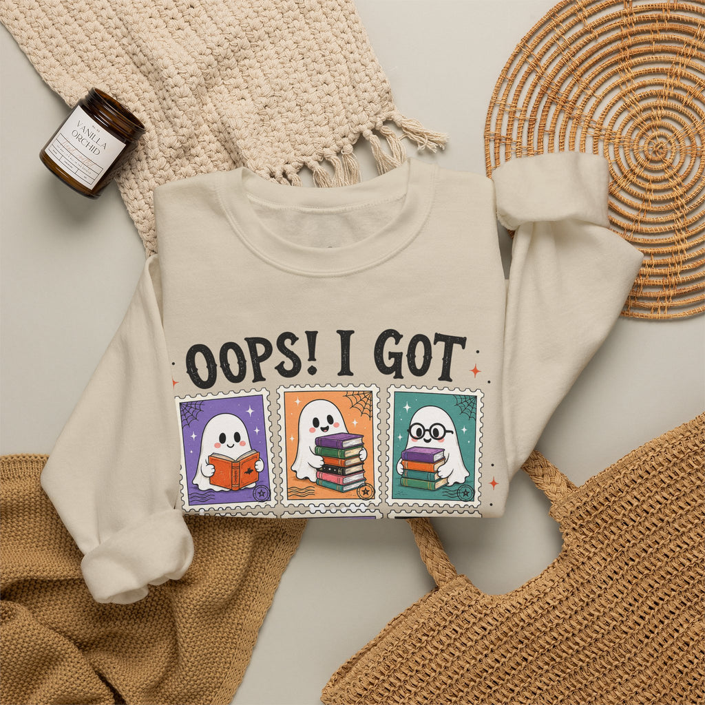 Crewneck Sweatshirt — "Oops! I Got Another Book" Cute Reading Ghosts Graphic