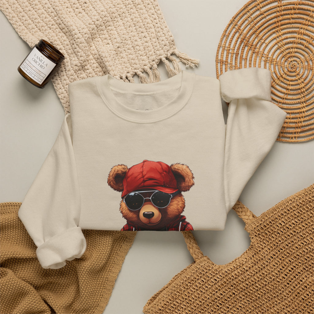 Cool Teddy Bear Crewneck Sweatshirt - Hipster Bear Graphic Pullover