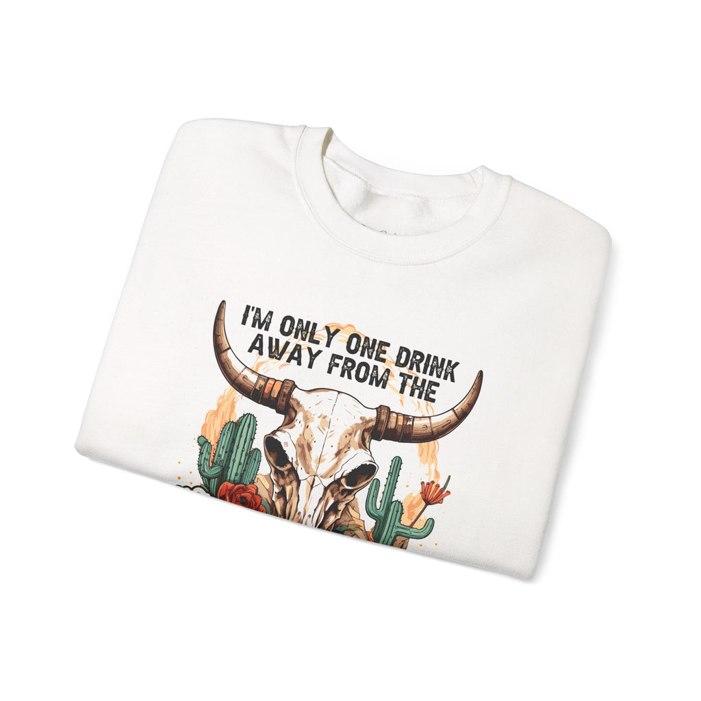 Devil Drink Sweatshirt — 'I'm Only One Drink Away From The Devil' Western Skull Crewneck Unisex