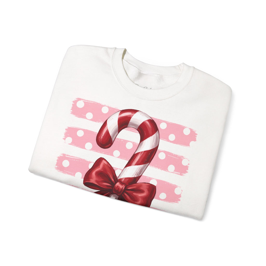 Candy Cane Bow Crewneck Sweatshirt — Holiday Christmas Sweater