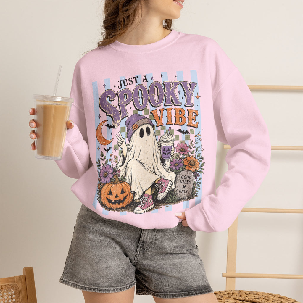 Spooky Vibe Crewneck Sweatshirt – Cute Ghost Halloween Graphic