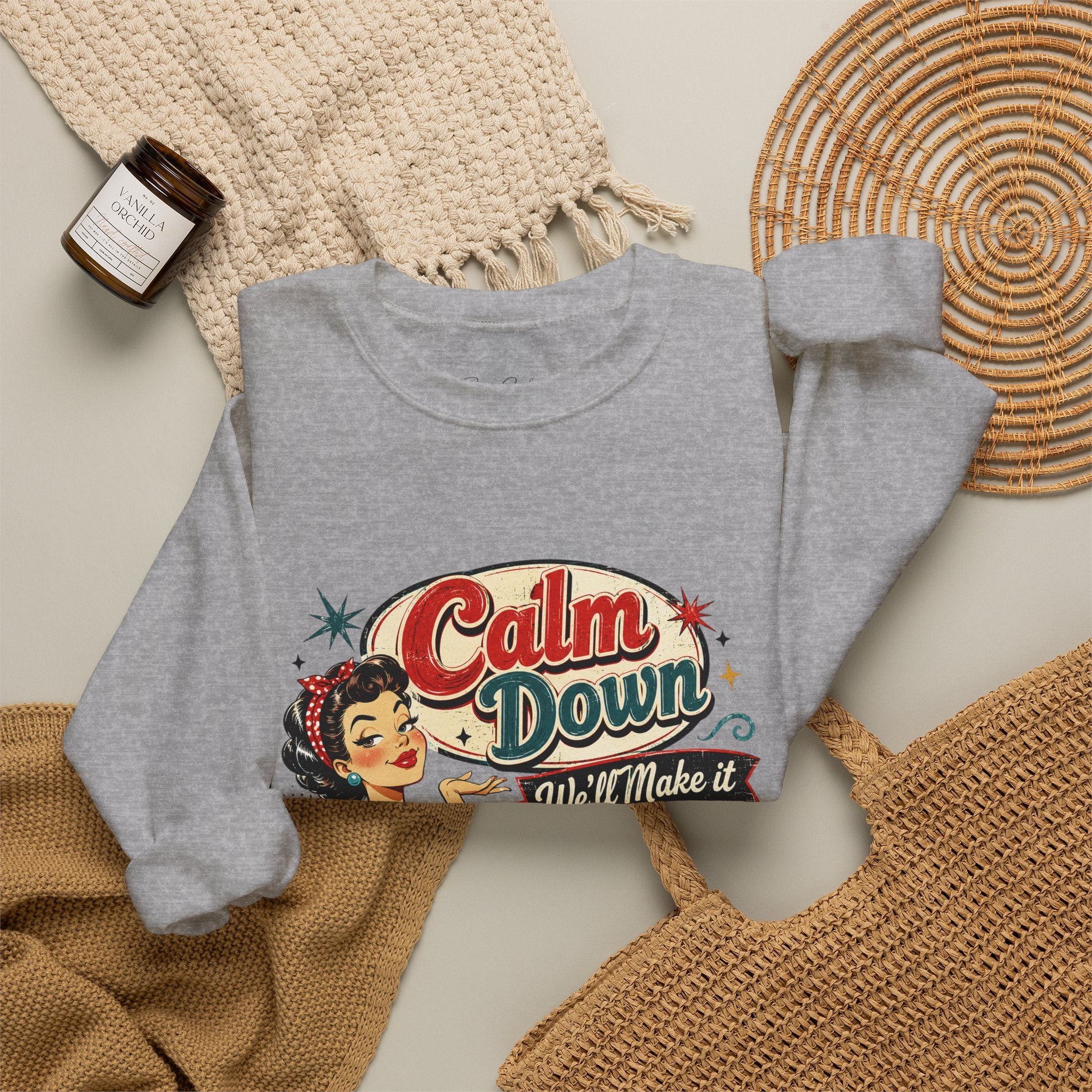 Crewneck Sweatshirt — Vintage 'Calm Down, We'll Make It Look Like An Accident' Retro Pin-Up Design