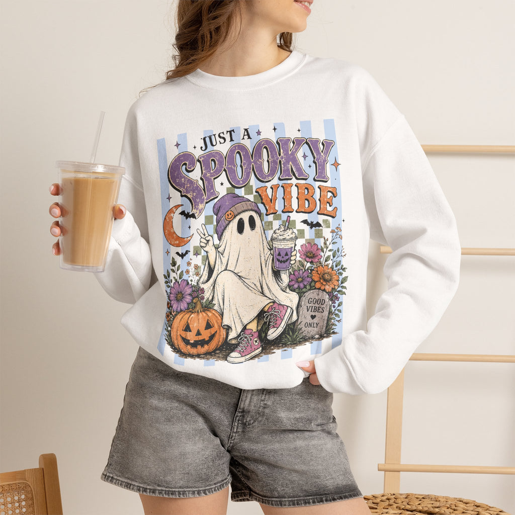 Spooky Vibe Crewneck Sweatshirt – Cute Ghost Halloween Graphic