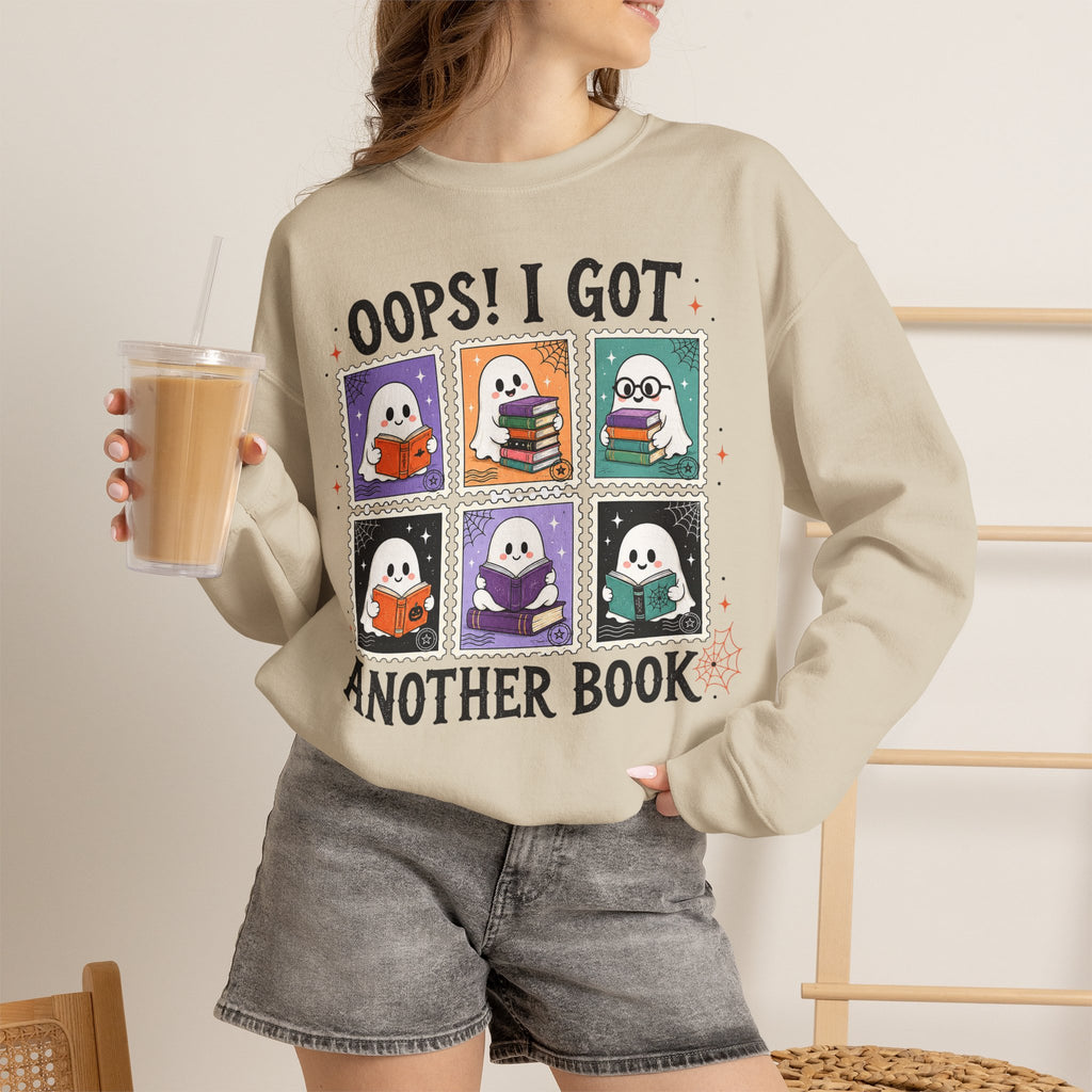 Crewneck Sweatshirt — "Oops! I Got Another Book" Cute Reading Ghosts Graphic