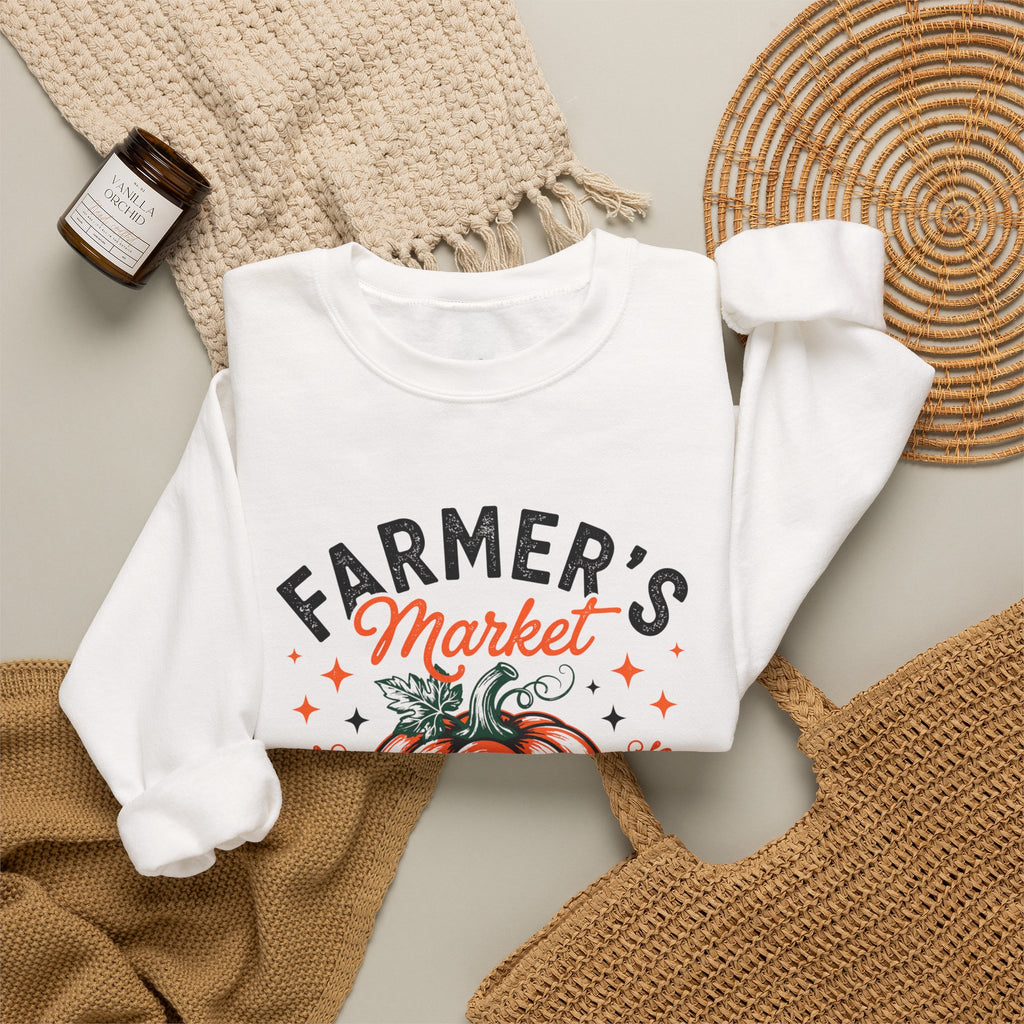Farmer's Market Pumpkins Crewneck Sweatshirt | Vintage Pumpkin Market Design Unisex