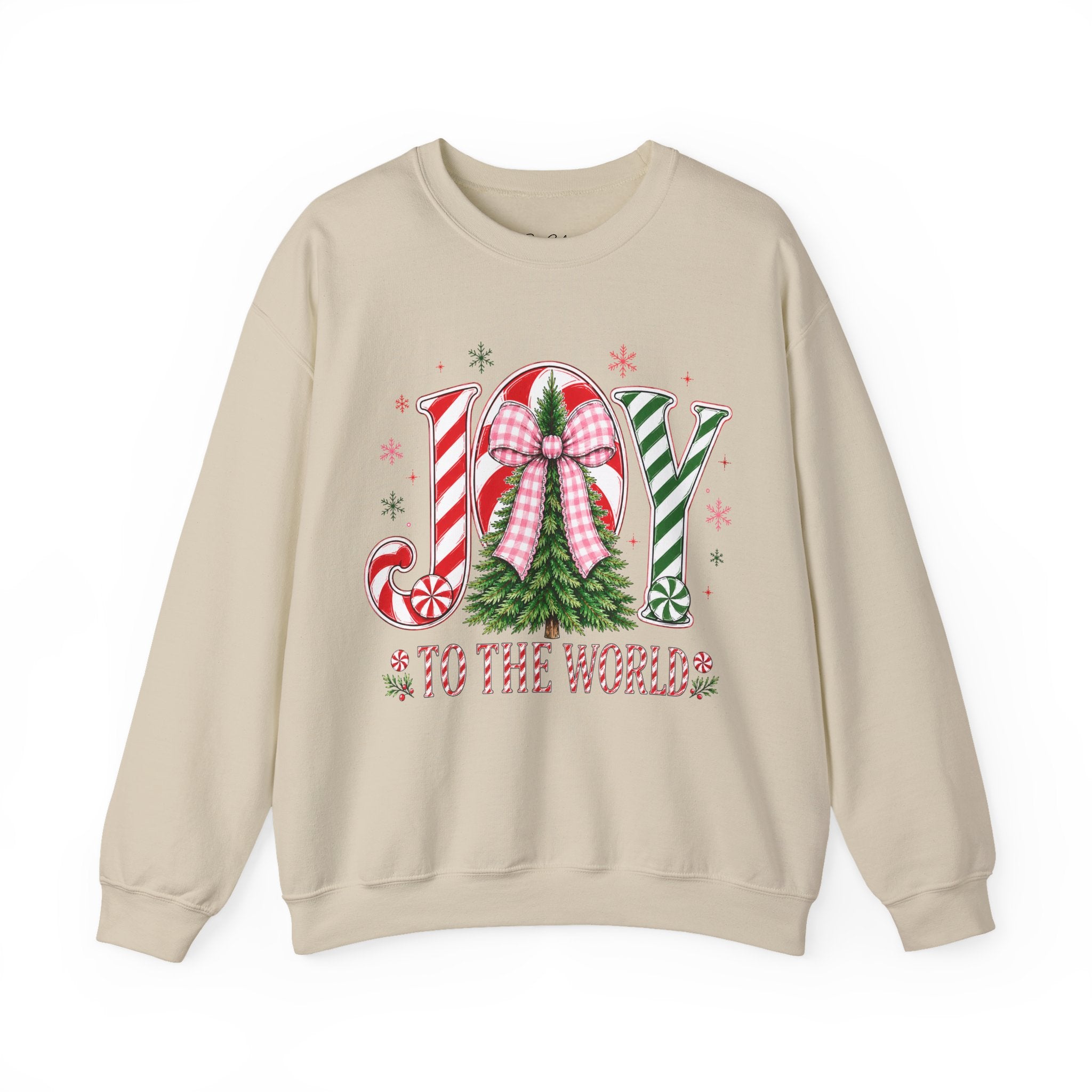 JOY to the World Christmas Sweatshirt — Festive Candy Cane & Wreath Holiday Crewneck
