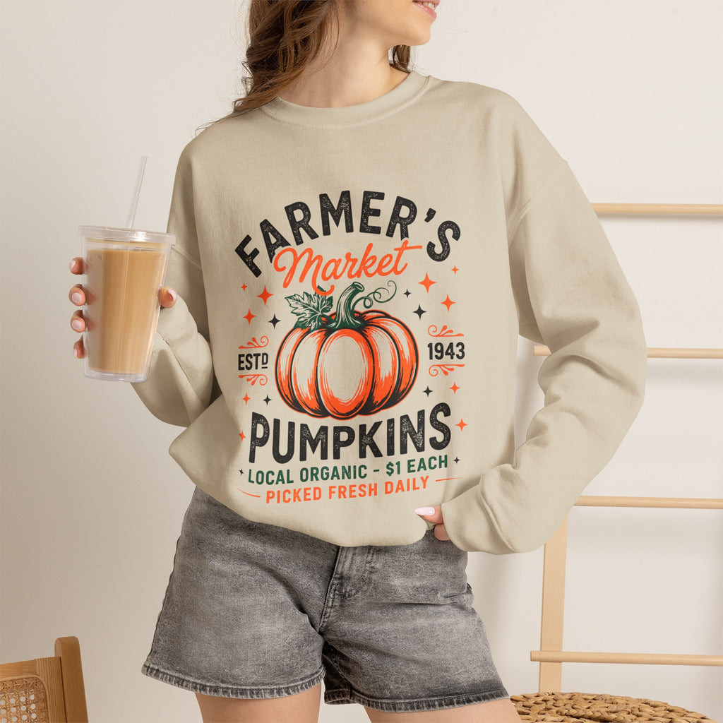 Farmer's Market Pumpkins Crewneck Sweatshirt | Vintage Pumpkin Market Design Unisex