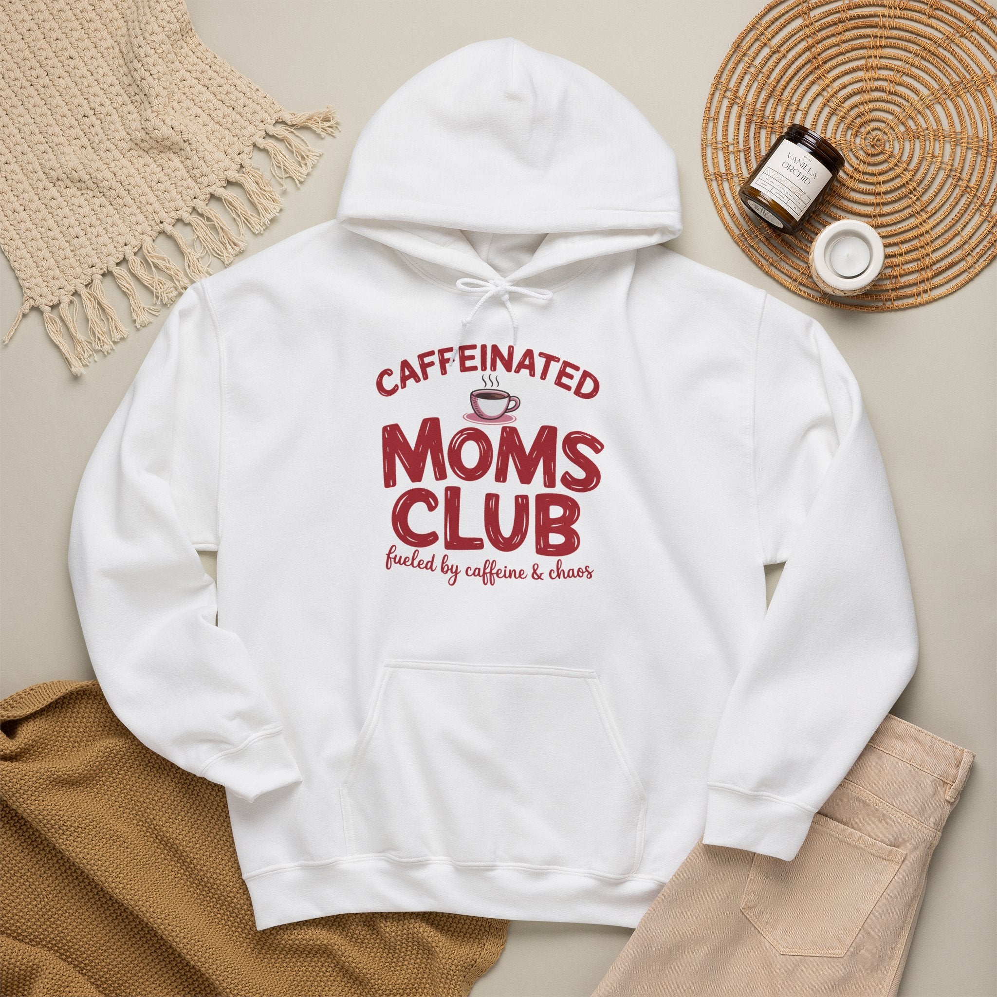 Caffeinated Moms Club Hoodie – "Fueled by Coffee & Chaos" Cozy Sweatshirt for Moms